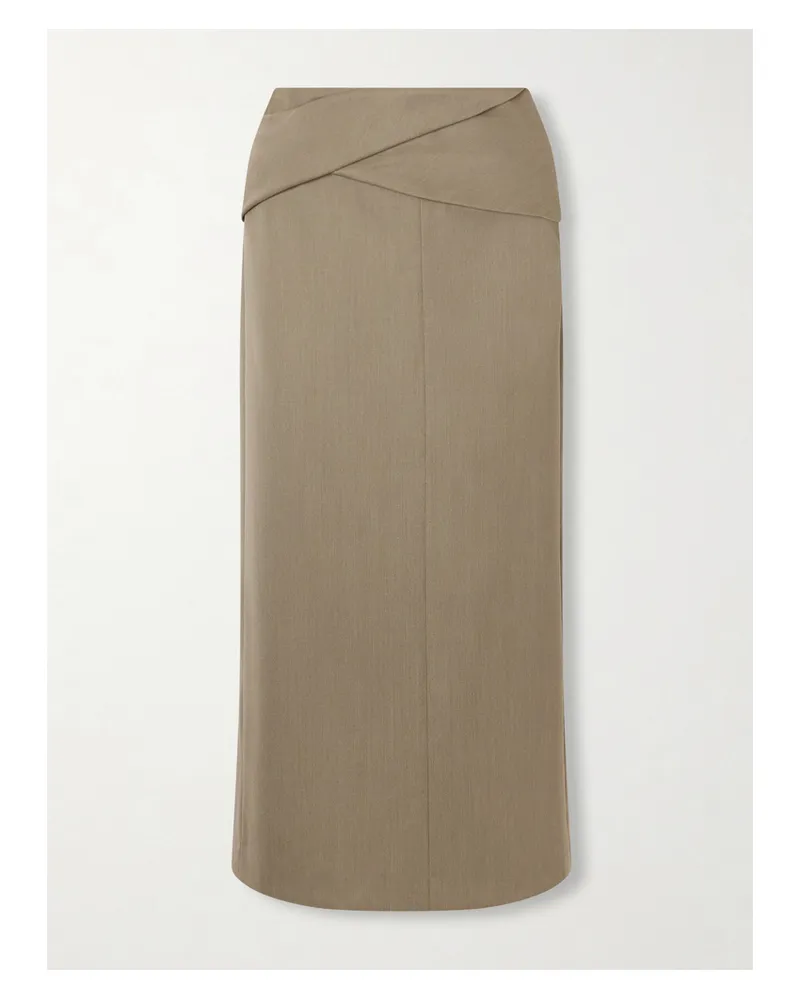 Victoria Beckham Belted Wool-blend Twill Midi Skirt - Green Green