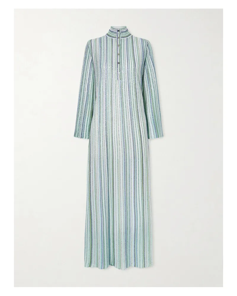 Missoni Sequin-embellished Striped Metallic Crochet-knit Turtleneck Maxi Dress - Blue Blue