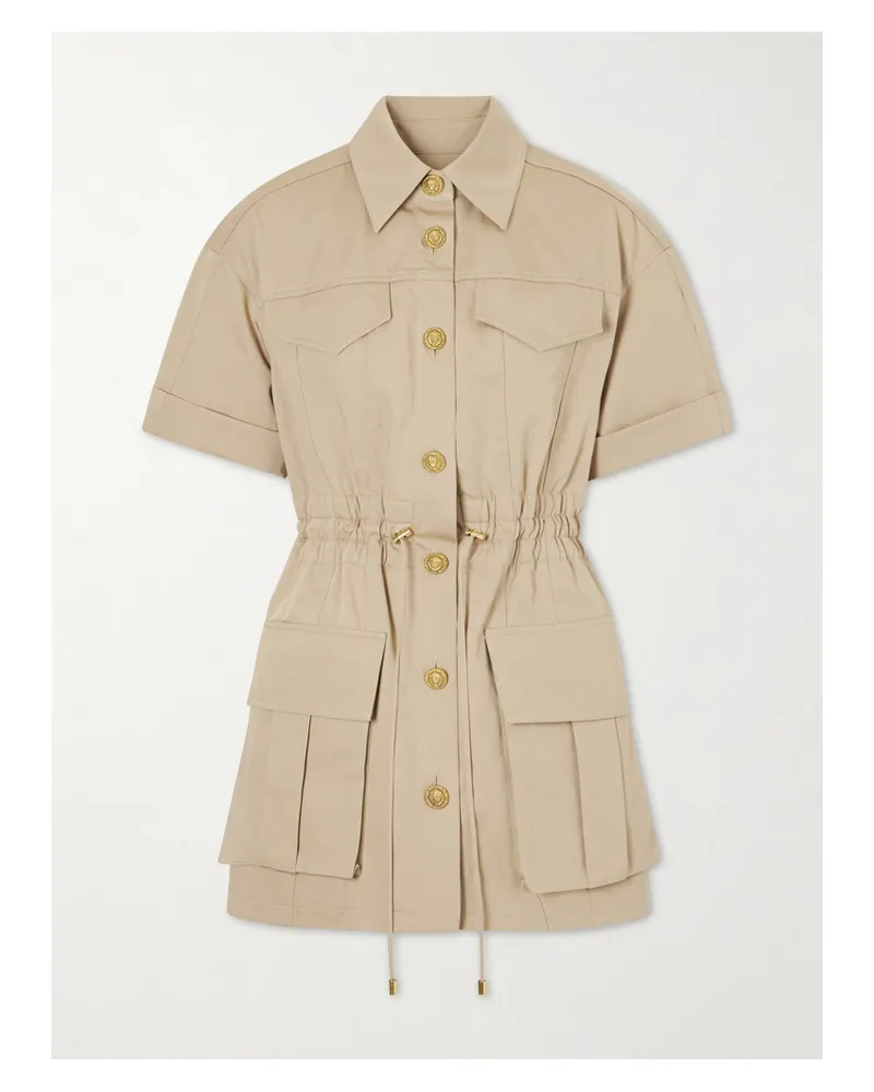 Balmain Cotton-gabardine Mini Dress - Neutrals Neutrals