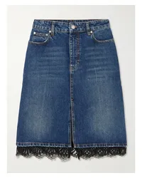 Stella McCartney Midi-jeansrock mit Spitzenbesätzen Blau