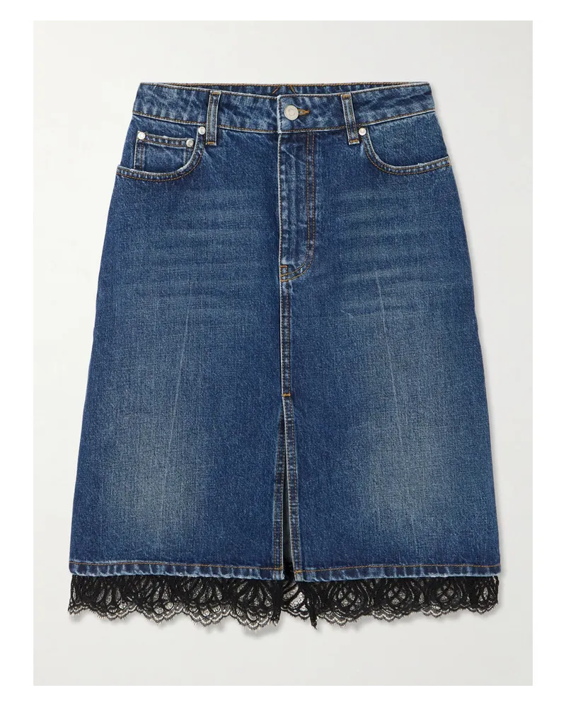 Stella McCartney Midi-jeansrock mit Spitzenbesätzen Blau