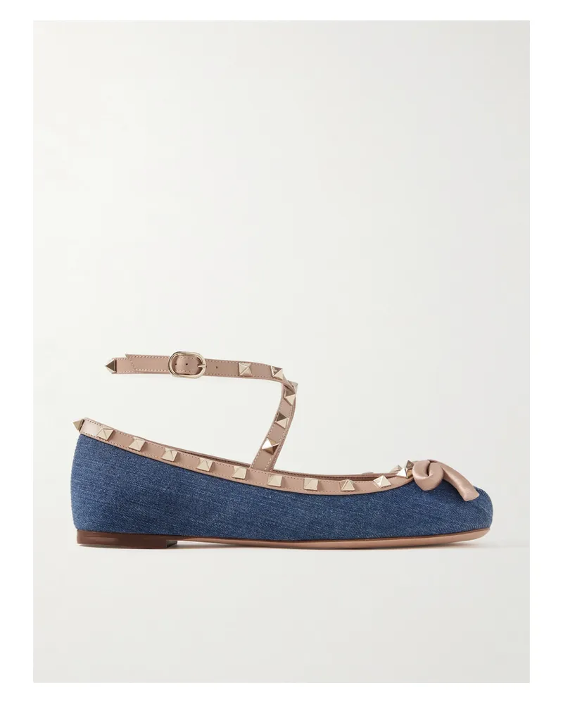 Valentino Garavani Rockstud Ballerinas Aus Denim Mit Satin- Und Lederbesätzen - Blau Blau