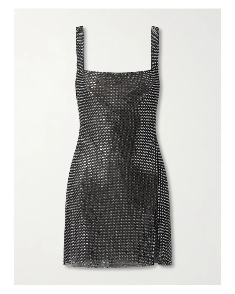 Self-Portrait Minikleid Aus Stretch-mesh Mit Kristallen - Grau Grau