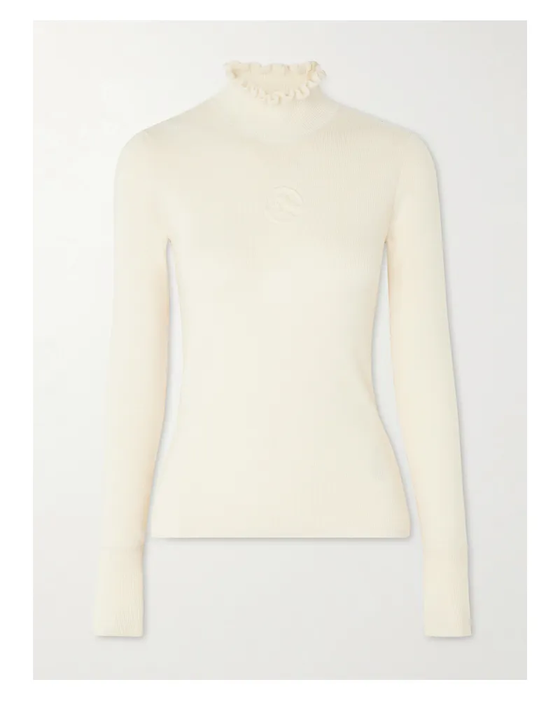 CORDOVA Kitz Stehkragenpullover Aus Einer Gerippten Merinowollmischung Mit Volant - Elfenbein Elfenbein