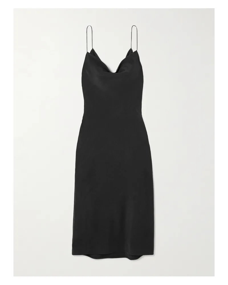 Calvin Klein Lynn Midikleid Aus Crêpe De Chine Aus Wolle Mit Wasserfallausschnitt - Schwarz Schwarz