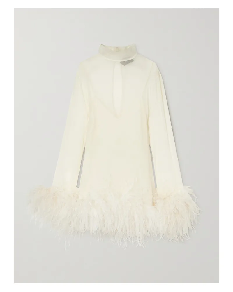 Taller Marmo Gina Minikleid Aus Seiden-georgette Mit Federn - Elfenbein Elfenbein