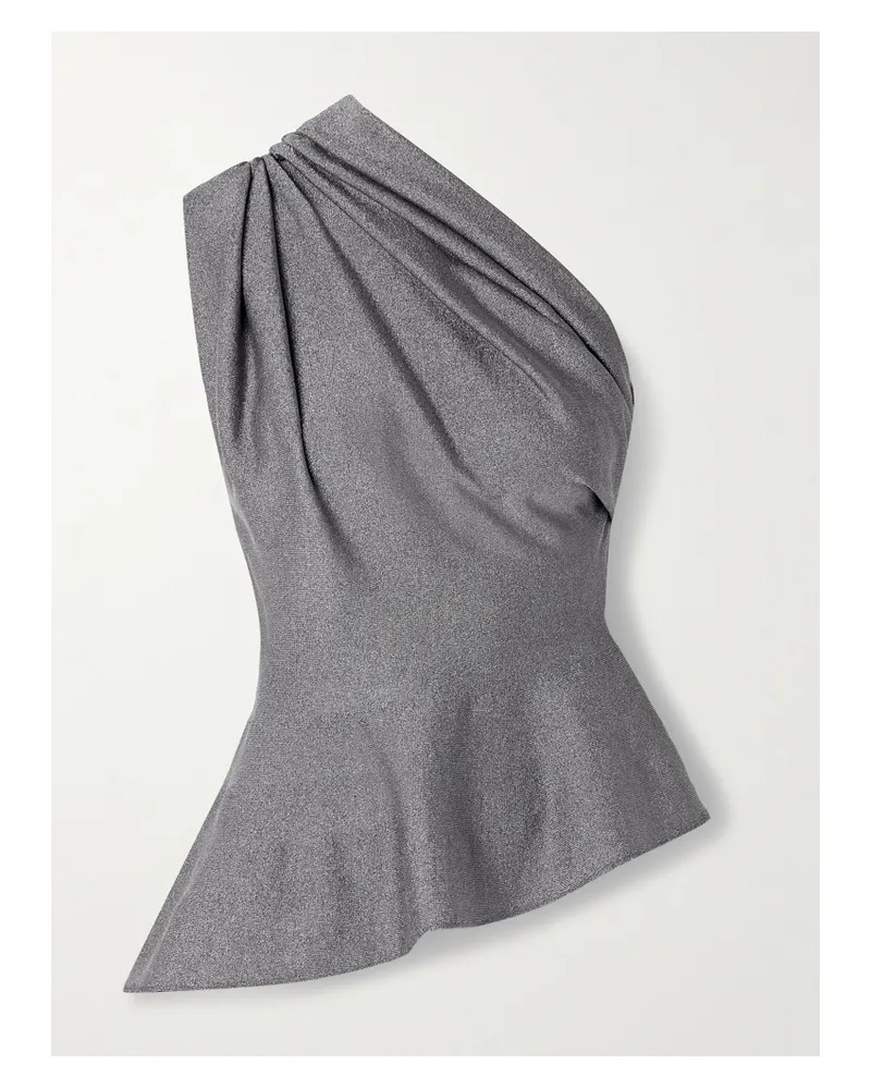 KHAITE Aimee Asymmetric One-shoulder Draped Lurex Peplum Top - Silver Silver