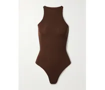 Fits Everybody High Neck Bodysuit – Cocoa – String-body Aus Glänzendem Stretch-jersey - Neutral