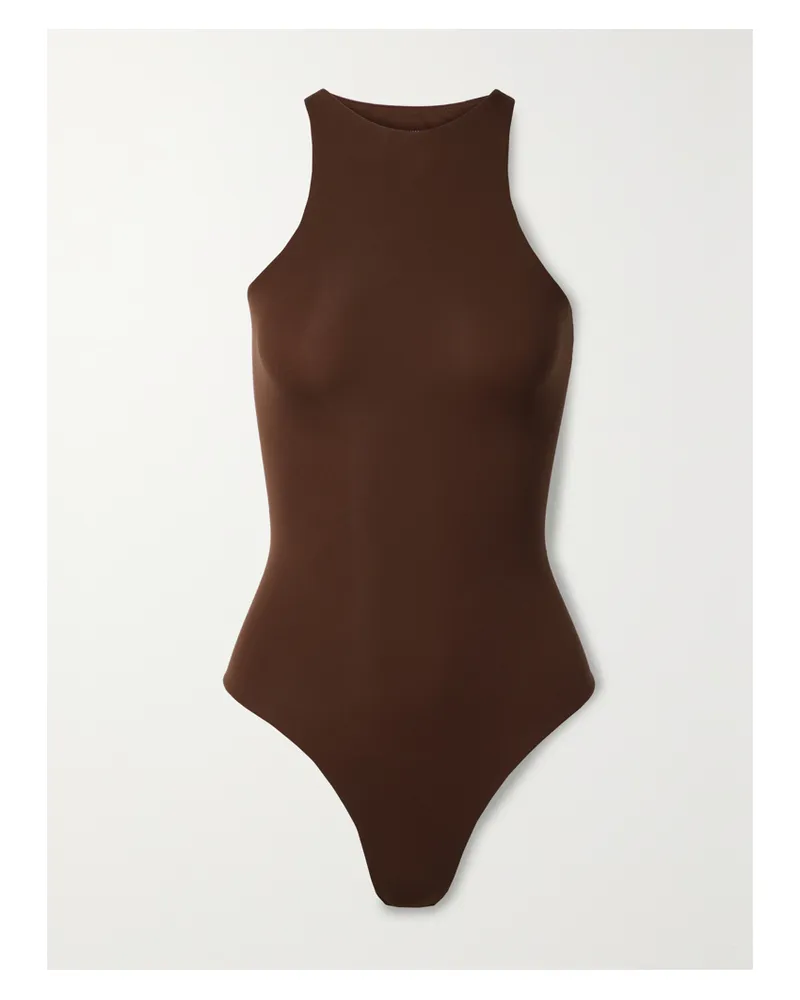 SKIMS Fits Everybody High Neck Bodysuit – Cocoa – String-body Aus Glänzendem Stretch-jersey - Neutral Neutral