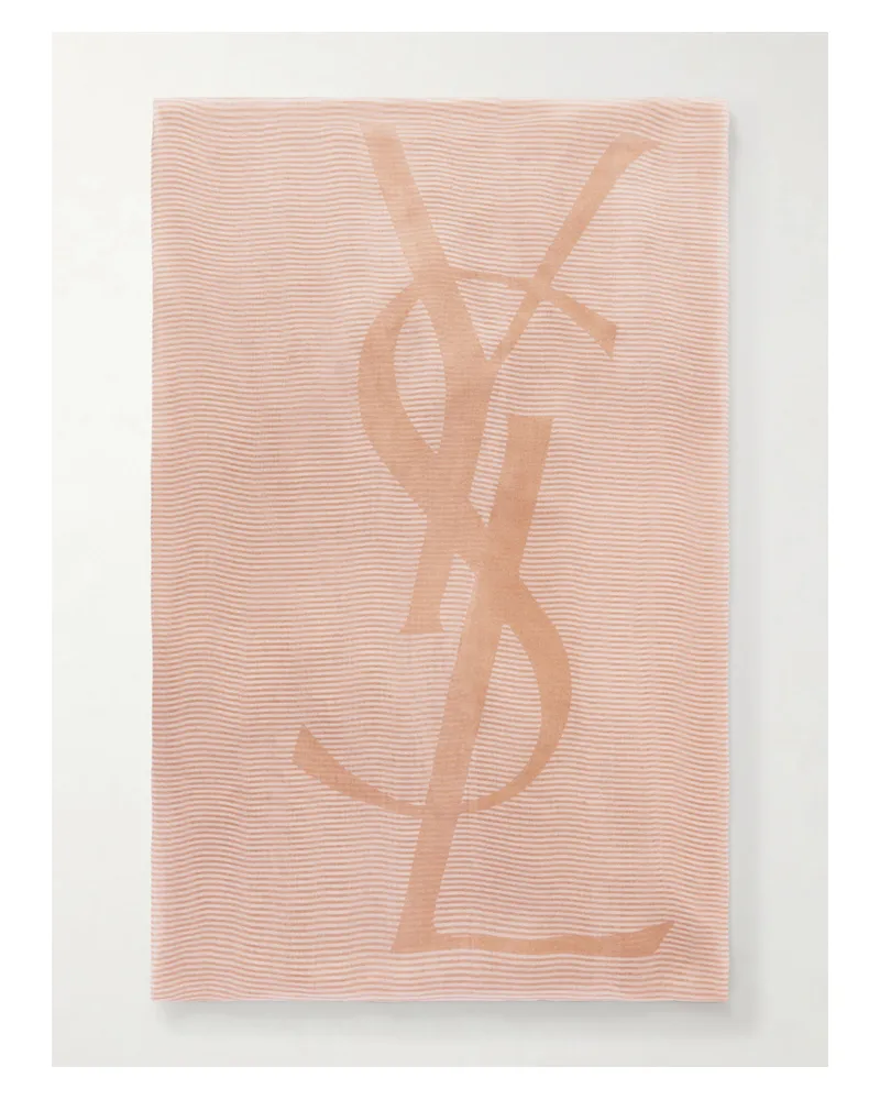Saint Laurent Grand Carre Rayures Cassandre Cashmere And Silk-blend Scarf - Neutrals Neutrals