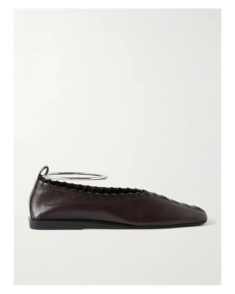 Jil Sander Ring Whipstitch-trimmed Leather Ballet Flats - Brown Brown