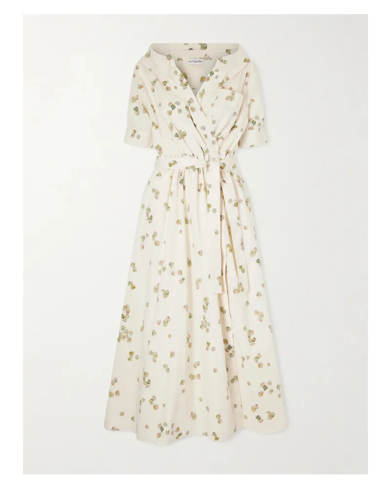 Altuzarra Lydia Belted Printed Cotton-blend Poplin Midi Dress - Ivory Ivory