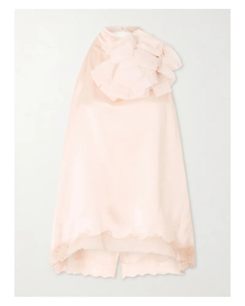 Magda Butrym Appliquéd Lace-trimmed Silk-satin Halterneck Top - Orange Orange