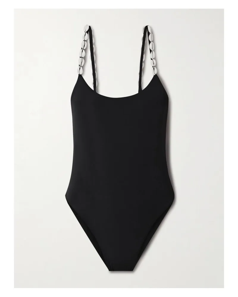 Sara Cristina Ocean Badeanzug Aus Stretch-econyl® Mit Verzierungen - Schwarz Schwarz