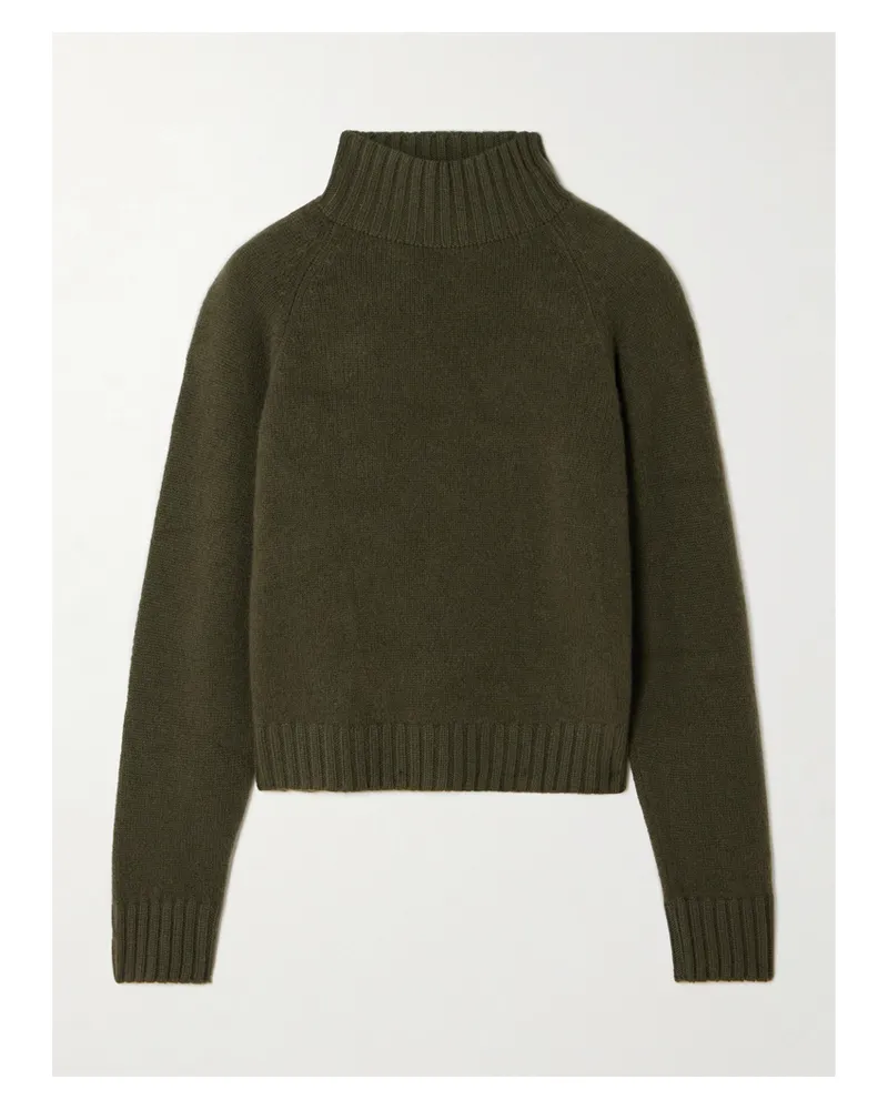 The Elder Statesman Cropped Cashmere Turtleneck Sweater - Green Green