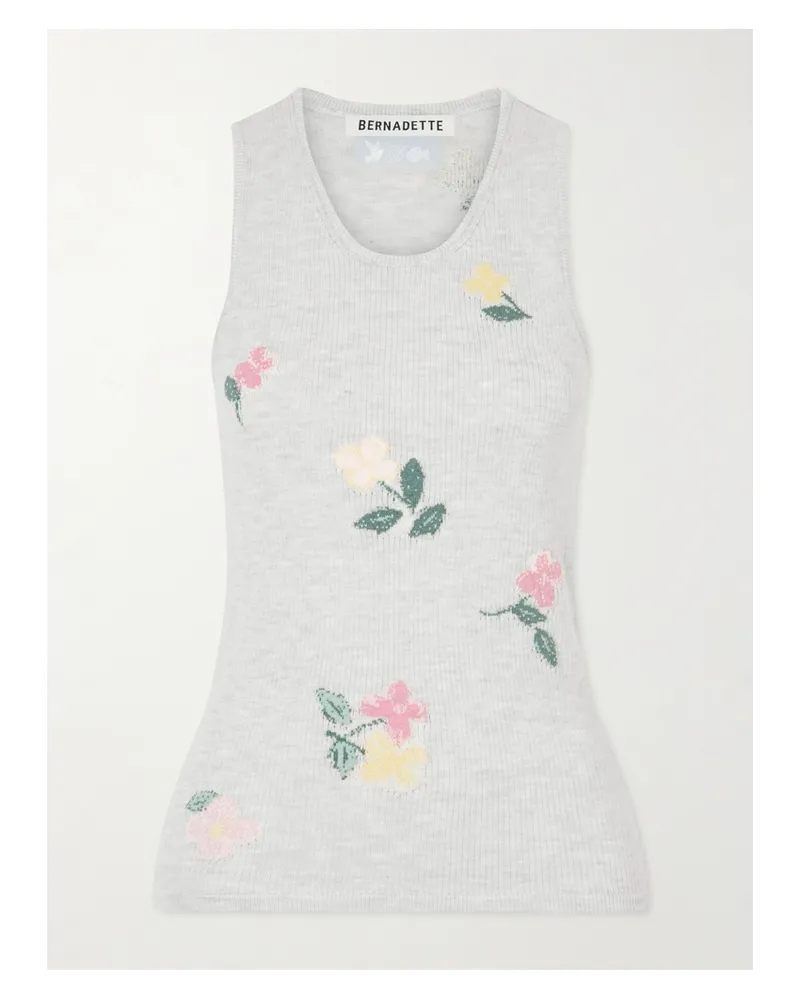 BERNADETTE Clementine Floral-jacquard Ribbed Cotton Tank Top - Gray Gray