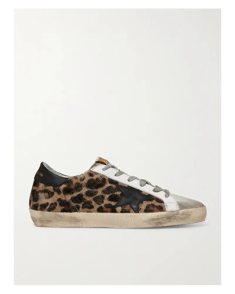 Golden Goose Superstar Distressed Leopard-print Calf Hair, Leather And Suede Sneakers - Animal print Animal