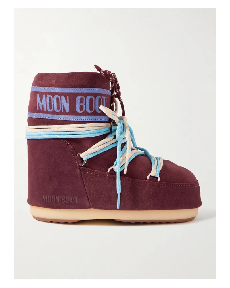 Moon Boot Icon Low Schneestiefel Aus Veloursleder Mit Print - Braun Braun