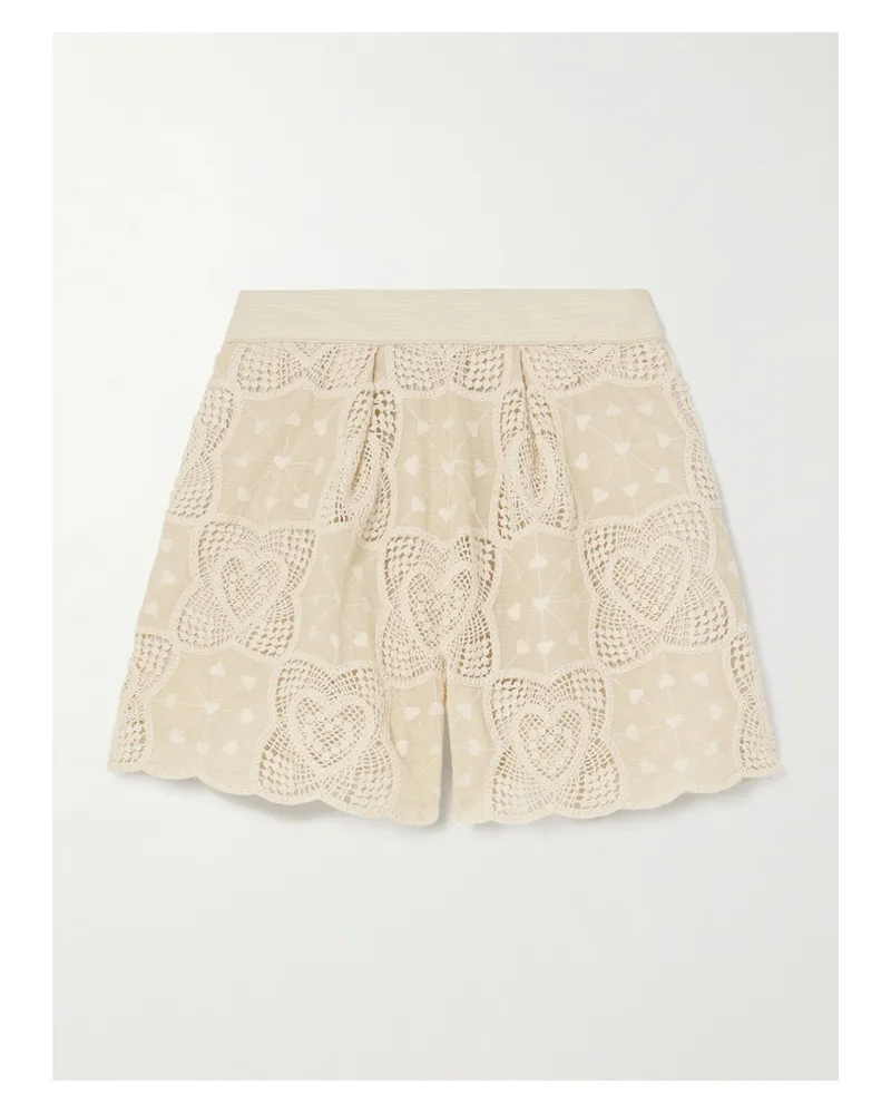 Zimmermann Wanderlust Shorts Aus Einer Baumwollmischung Mit Stickereien Und Gehäkelten Besätzen - Creme Creme