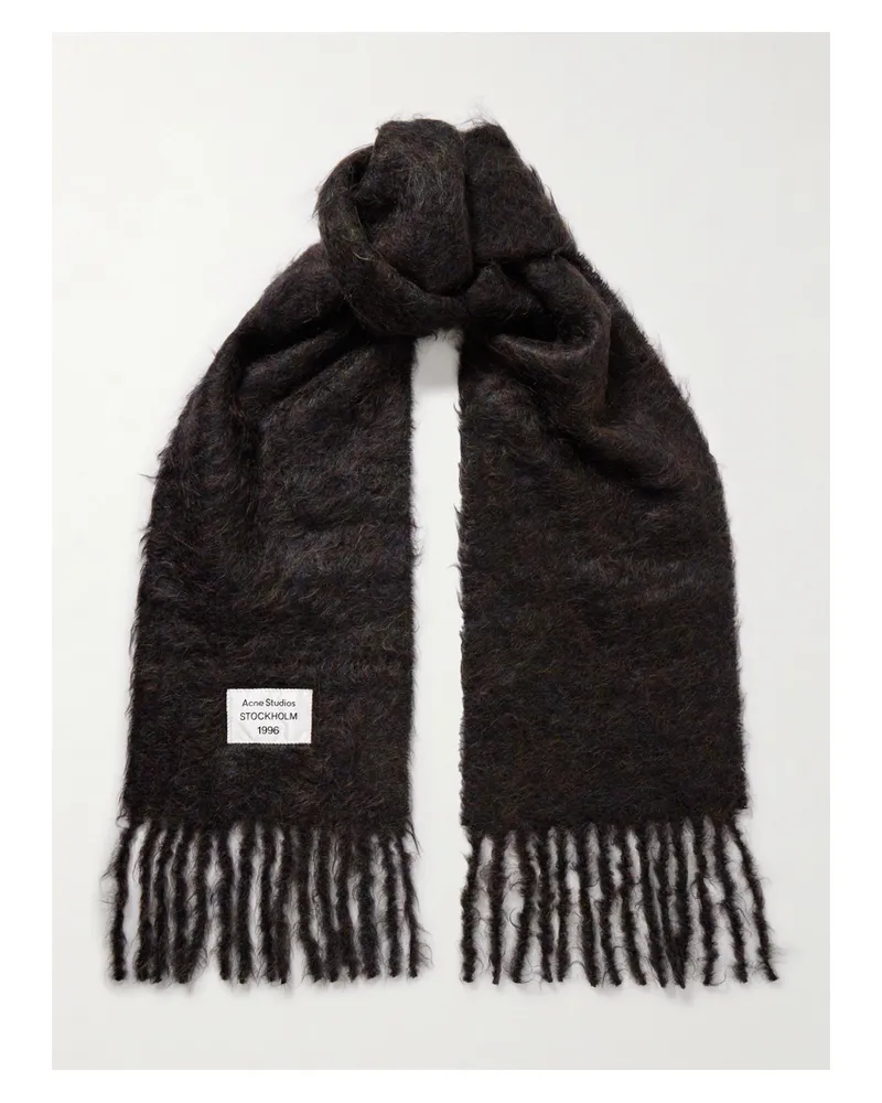 Acne Studios Appliquéd Fringed Brushed Mohair-blend Scarf - Black Black