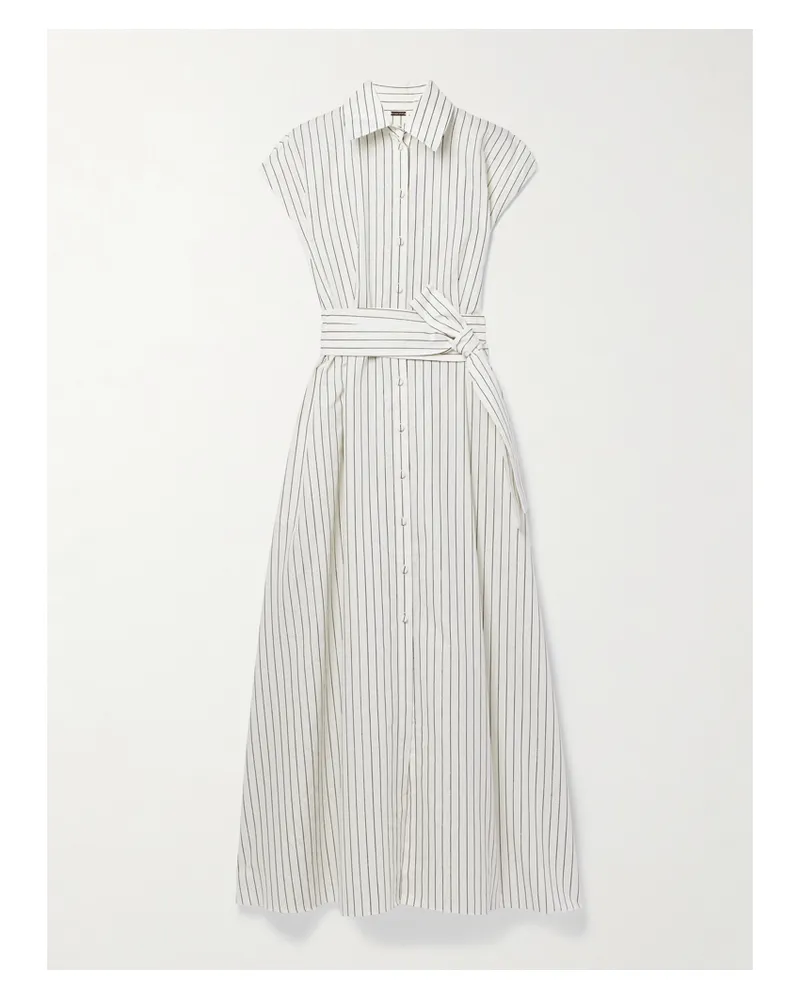 Adam Lippes Dejeuner Maxi-hemdblusenkleid Aus Gestreifter Popeline Aus Einer Baumwollmischung In Metallic-optik - Elfenbein Elfenbein