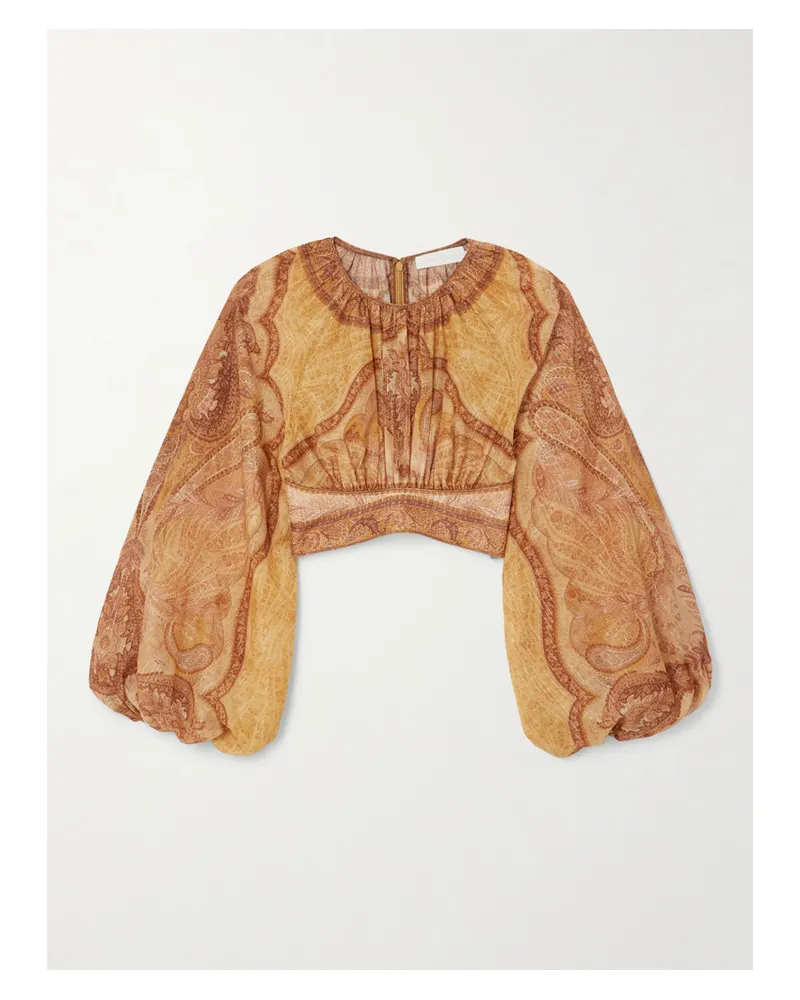 Zimmermann Wanderlust Cropped Printed Cotton-blend Voile Top - Yellow Yellow