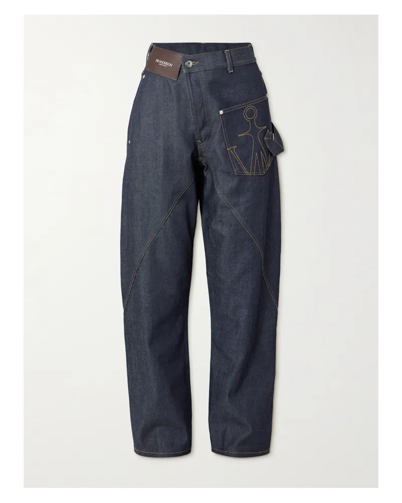 J.W.Anderson Twisted Hoch Sitzende, Asymmetrische Jeans Mit Stickereien - Blau Blau