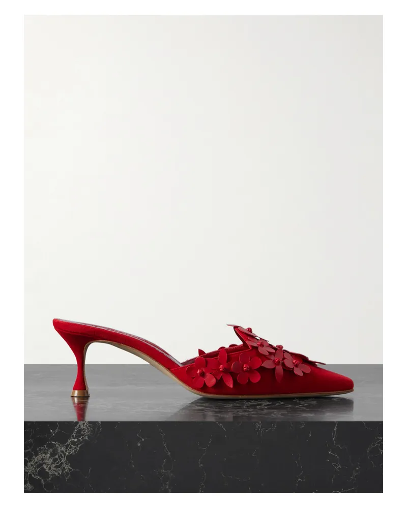 Manolo Blahnik Harnes 50 Mules Aus Veloursleder Mit Applikationen - Rot Rot