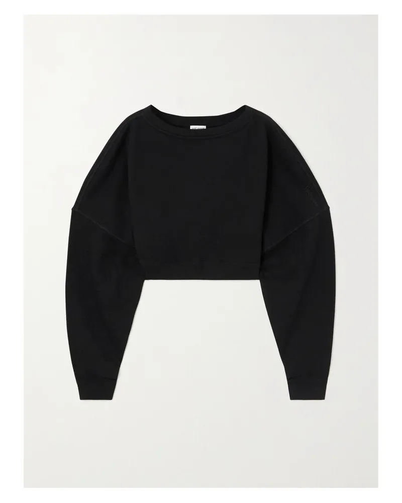 Saint Laurent Verkürztes Sweatshirt Aus Baumwoll-jersey - Schwarz Schwarz