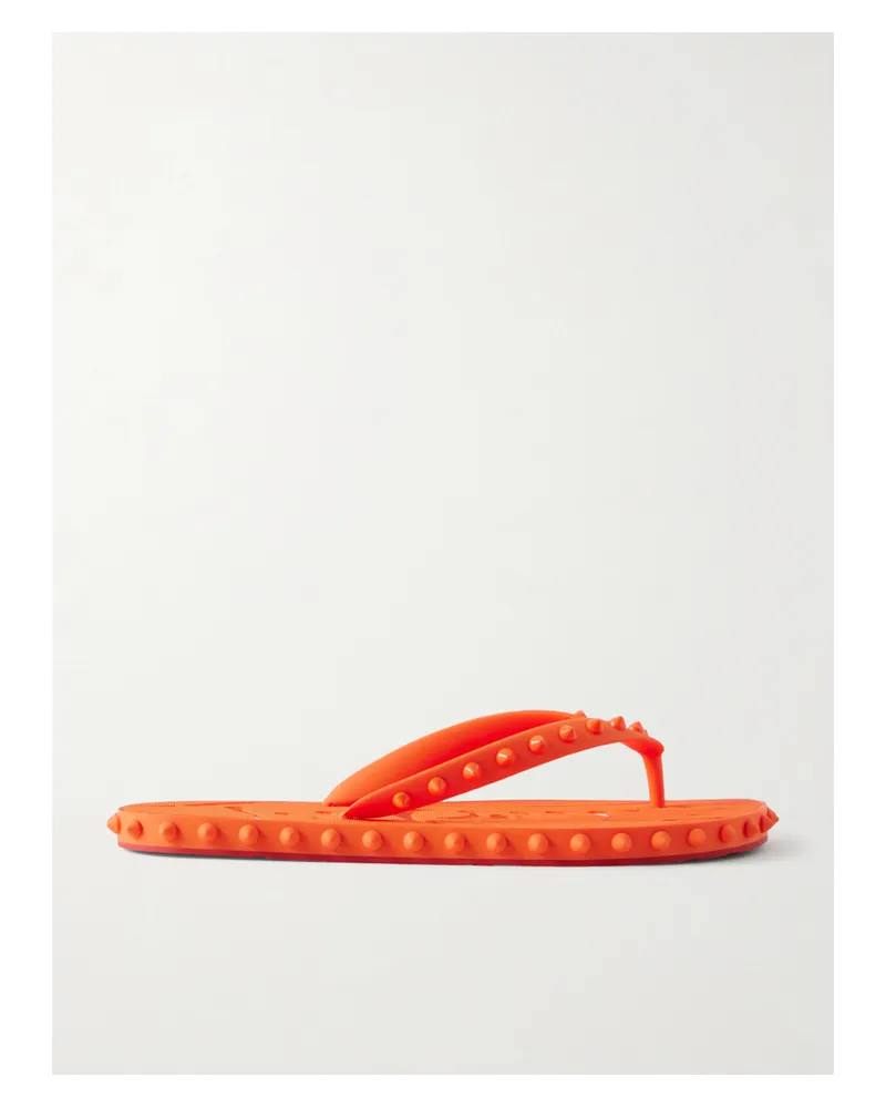Christian Louboutin Super Loubi Studded Rubber Flip Flops - Orange Orange