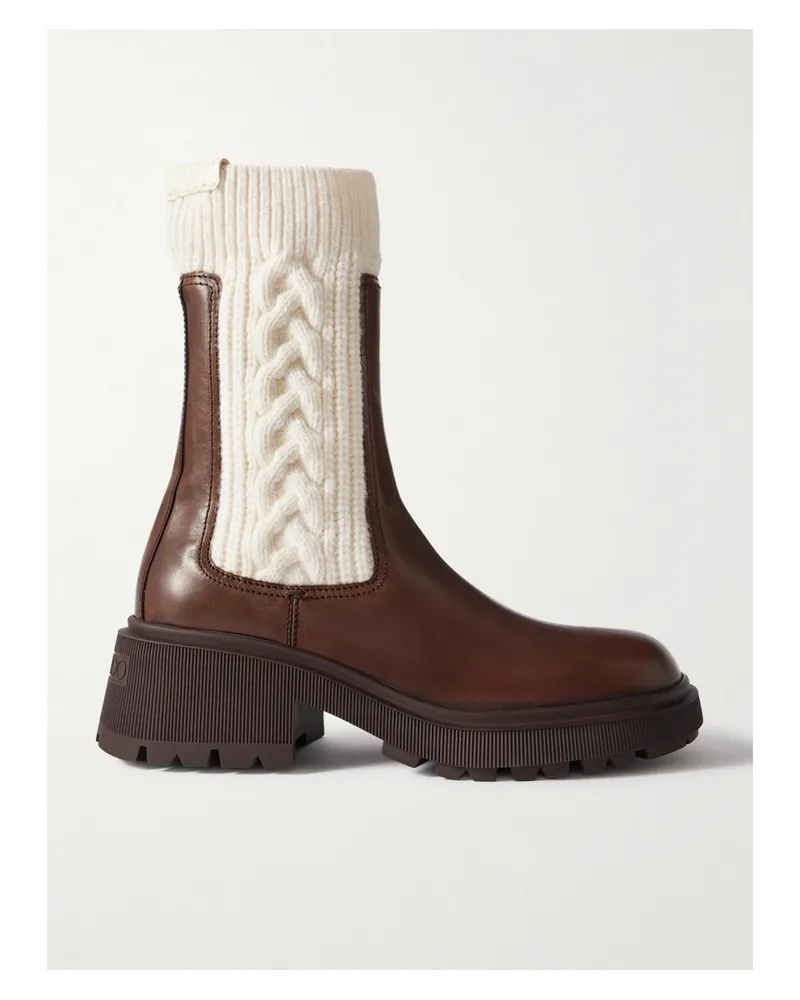 Jimmy Choo Tamia 70 Chelsea Boots Aus Leder Mit Wolleinsätzen Mit Zopfstrickdetails - Braun Braun