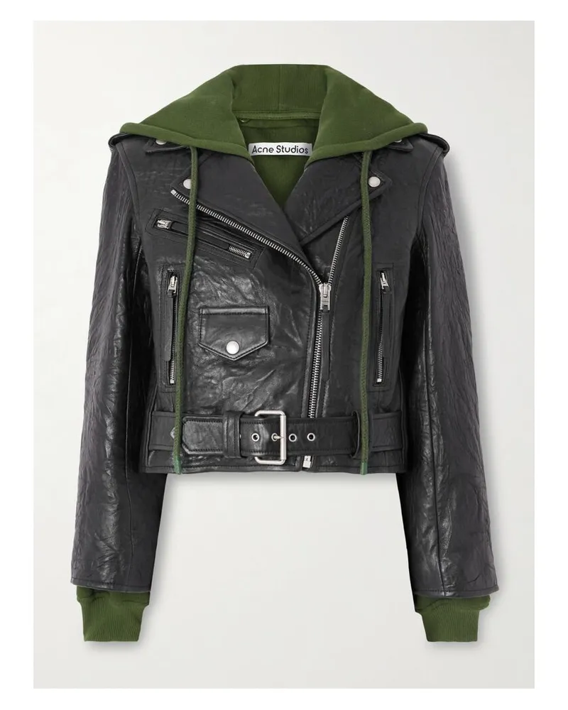 Acne Studios Mehrlagige Bikerjacke Aus Strukturiertem Leder Und Biobaumwoll-jersey - Schwarz Schwarz