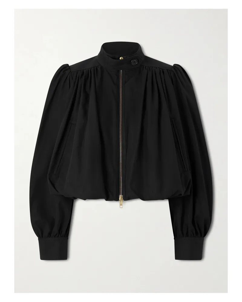 Chloé Cropped Gathered Cotton-canvas Jacket - Black Black