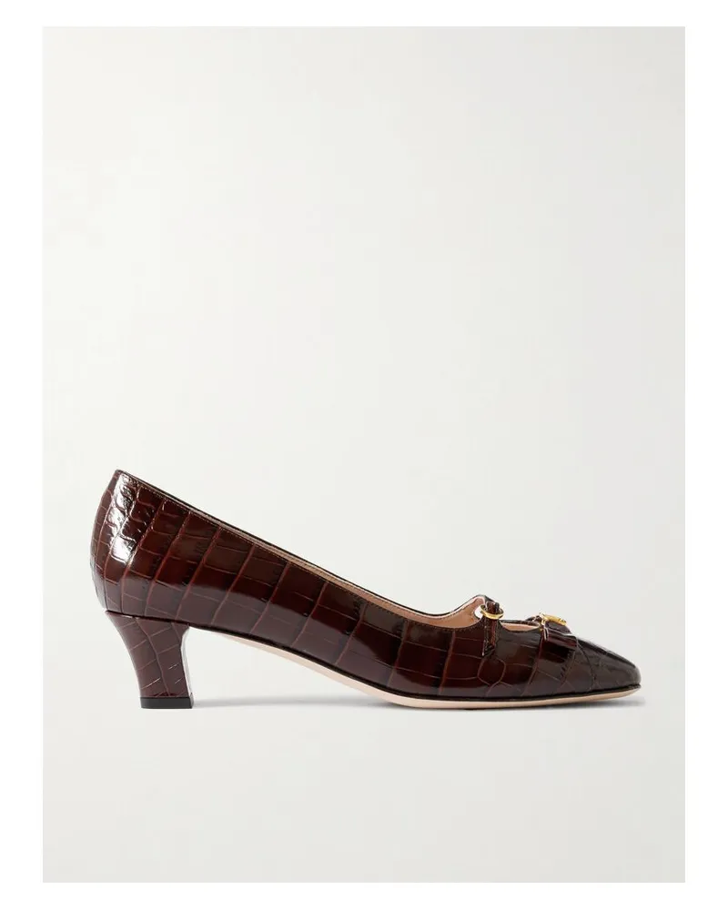 Valentino Garavani Bowow Décolleté 45 Pumps Aus Leder Mit Krokodileffekt - Braun Braun