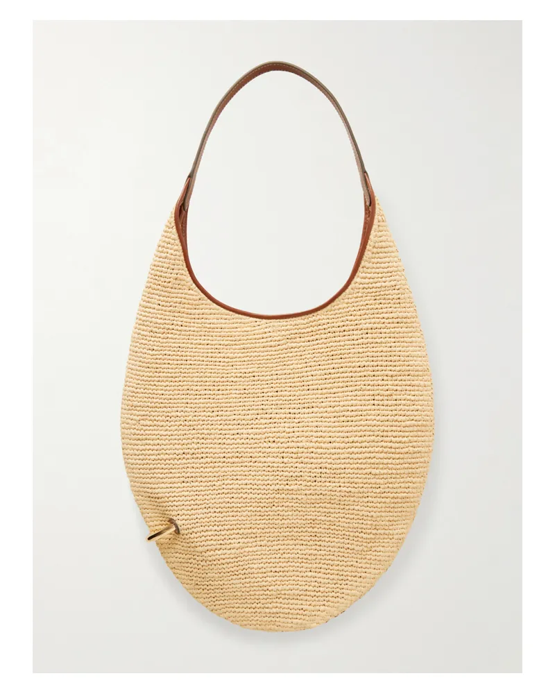 Tory Burch Pierced Embellished Leather-trimmed Raffia Shoulder Strap - Pink Pink