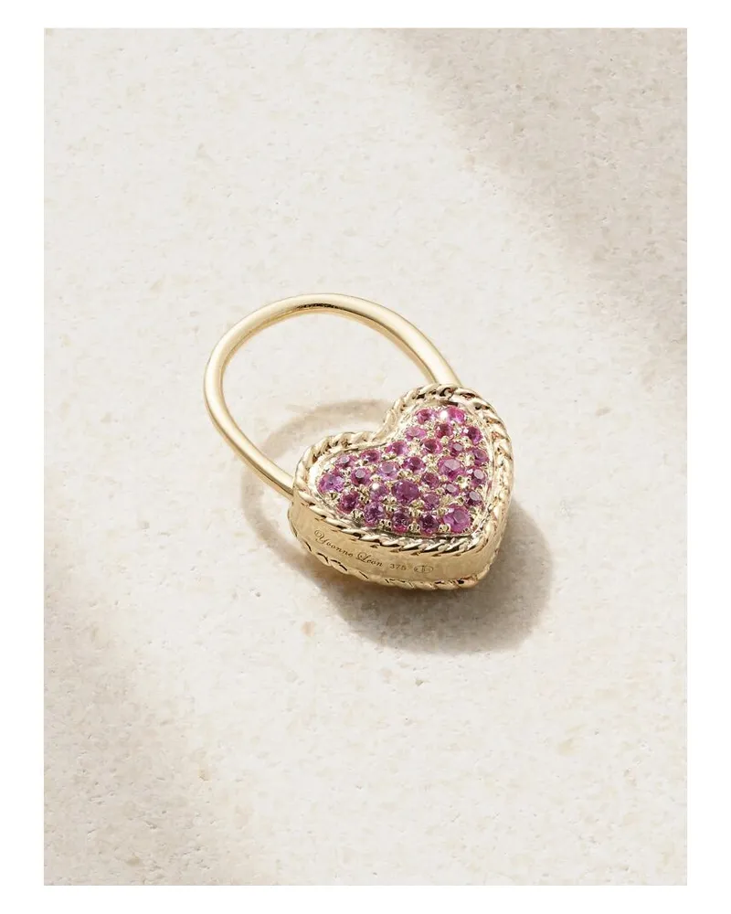 Yvonne Léon Créole Cadenas Coeur Einzelner Ohrring Aus 9 Karat Gold Mit Saphiren - Pink Pink