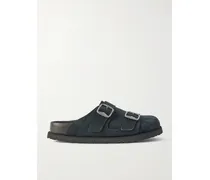 222 West Buckled Suede Clogs - Black