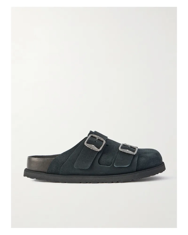 Birkenstock 222 West Buckled Suede Clogs - Black Black