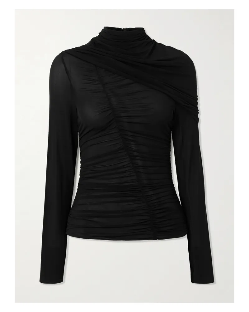 Magda Butrym Bluse Aus Stretch-chiffon Mit Raffungen Und Cape-effekt - Schwarz Schwarz