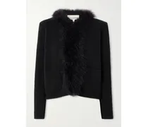 Feather-trimmed Wool Cardigan - Black