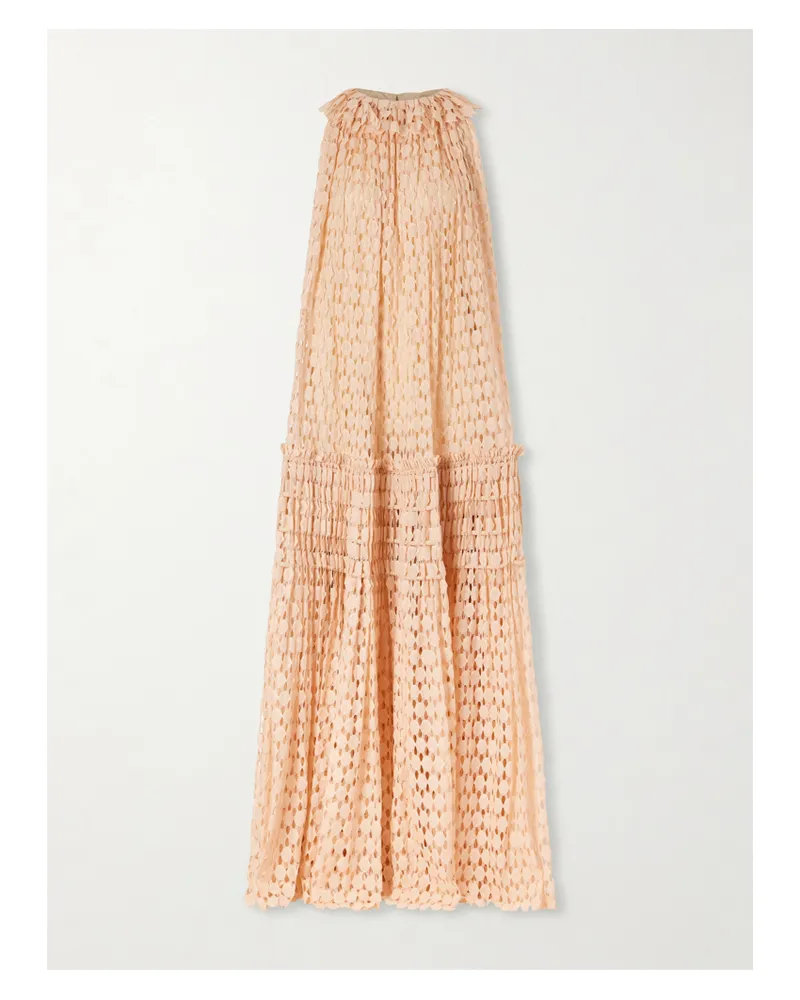 Ulla Johnson Anouk Pleated Ruffled Cotton-blend Lace Halterneck Gown - Pink Pink