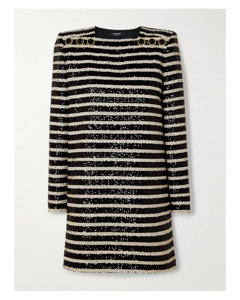 Balmain Minikleid Aus Gestreiftem Tüll Mit Pailletten Und Verzierungen - Schwarz Schwarz