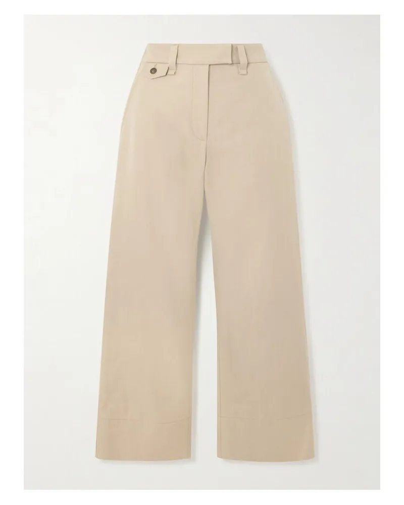 Brunello Cucinelli Verkürzte Hose Mit Geradem Bein Aus Twill Aus Einer Baumwoll-leinenmischung Mit Zierperlen - Neutral Neutral