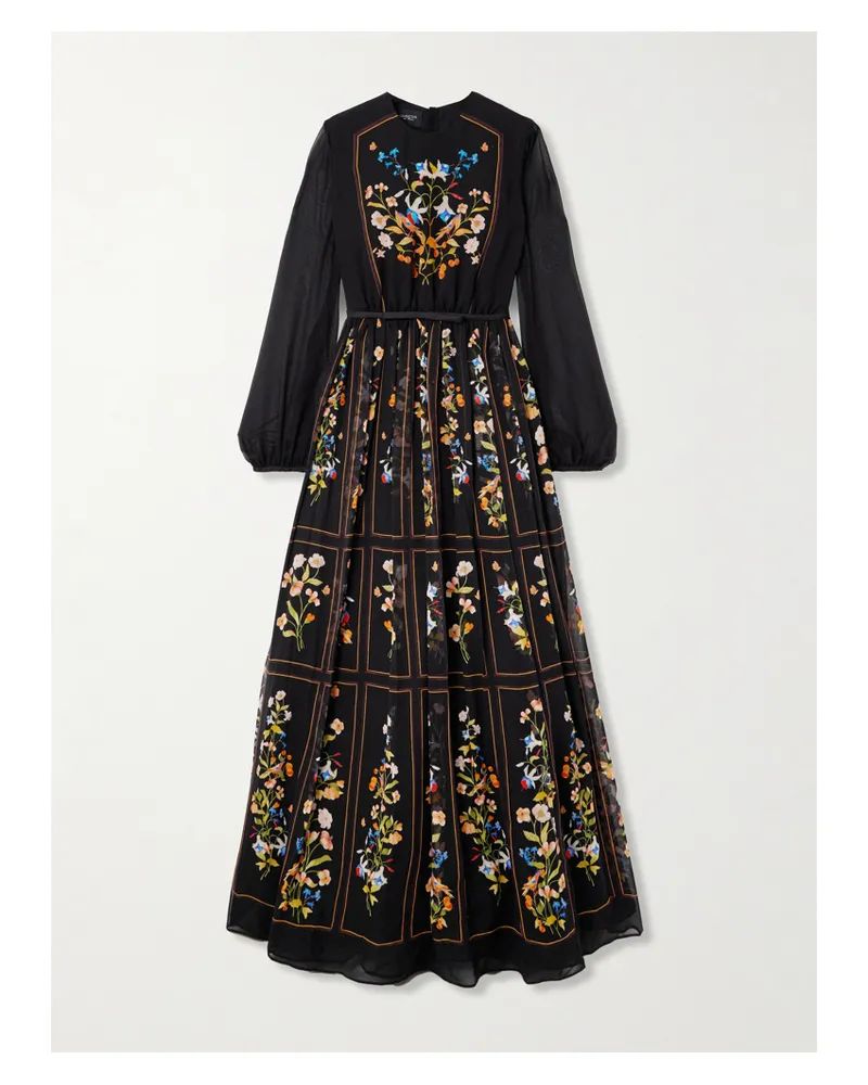 Giambattista Valli Maxikleid Aus Bedrucktem Seiden-georgette Mit Bindegürtel - Schwarz Schwarz