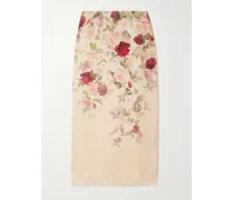Midirock Aus Leinen Mit Blumenprint Und Spitzenbesatz - Creme