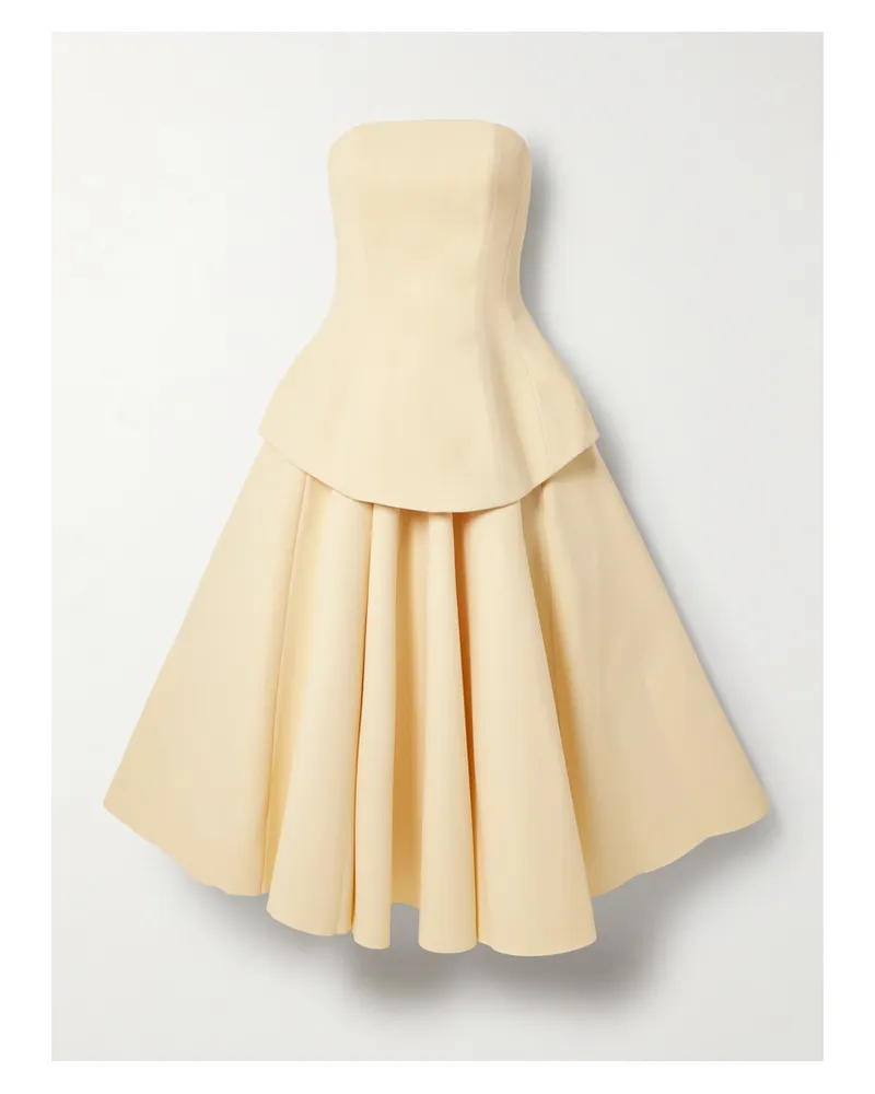 Solace London Ada Strapless Layered Gathered Crepe Midi Dress - Neutrals Neutrals