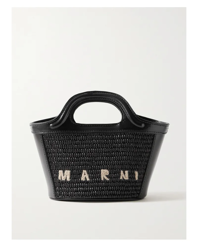 Marni Tropicalia Micro Leather And Embroidered Faux Raffia Tote - Black Black