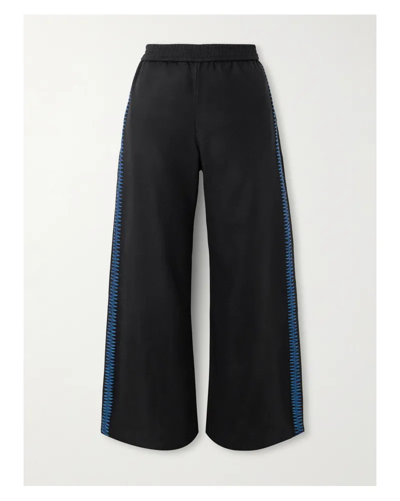 Sébline Hose Mit Weitem Bein Aus Wolle Mit Stickereien - Schwarz Schwarz