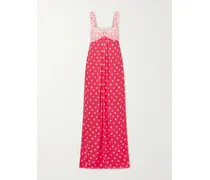 Chani Pleated Polka-dot Crepon-trimmed Silk-chiffon Midi Dress - Pink