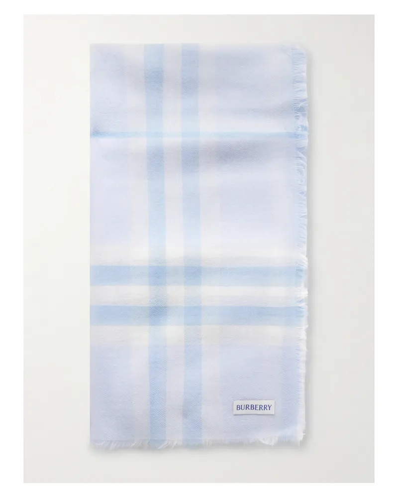 Burberry Frayed Checked Wool Scarf - Blue Blue